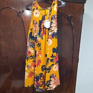 Umgee Mustard and Navy Floral Dress
